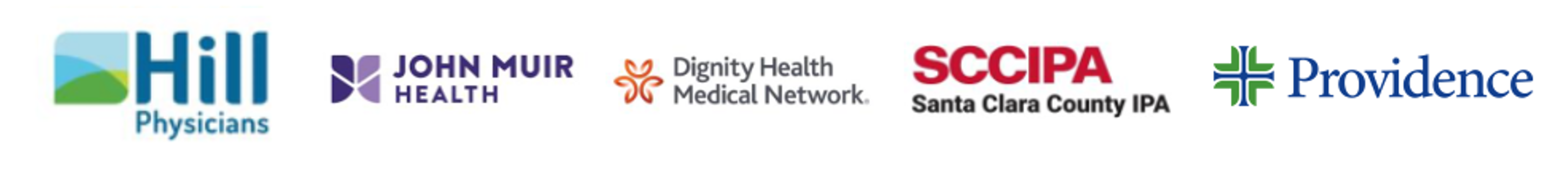 Medical groups associated with Canopy Health: Hill Physicians, John Muir Health, Dignity Health Medical Network, Santa Clara County IPA, Providence
